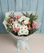Букет цветов из:  Розы, Лизиантусы и Хризантемы в Тирлянский