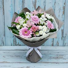 Букет цветов из:  Герберы, Альстромерии и Хризантемы #REPLACE_PRED# Тирлянский