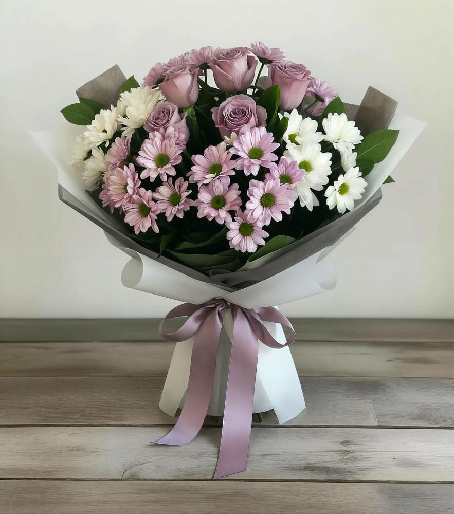 Букет цветов из: Хризантемы и Розы в Тирлянский
