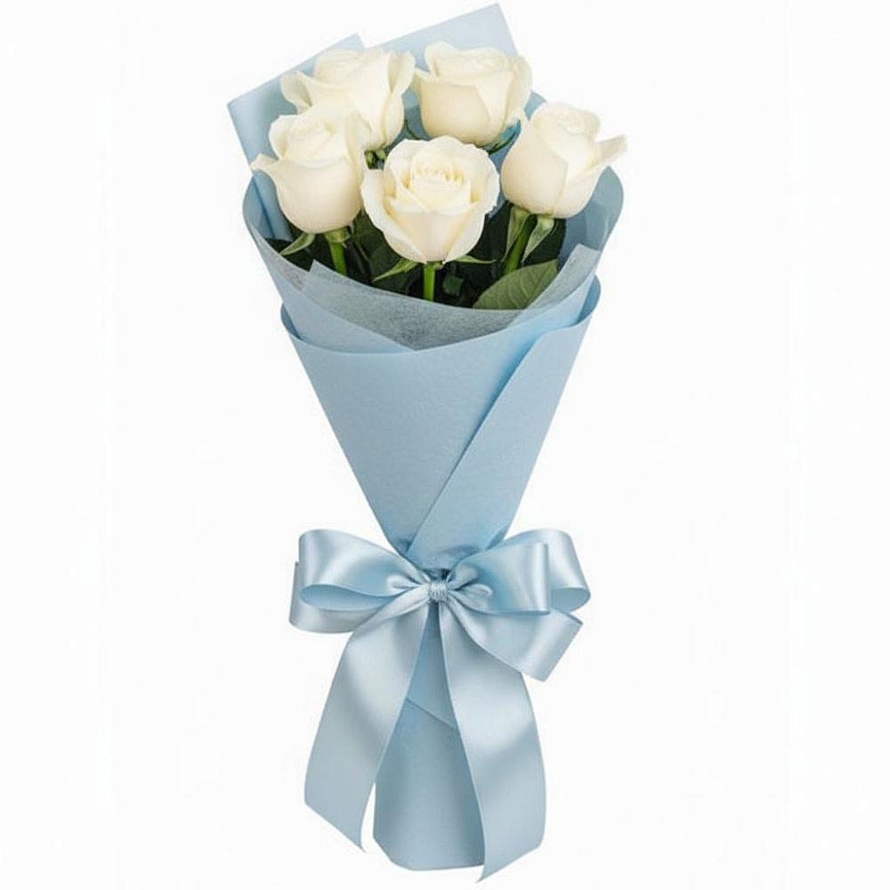 Букет 5 Белых роз Проуд в Тирлянский