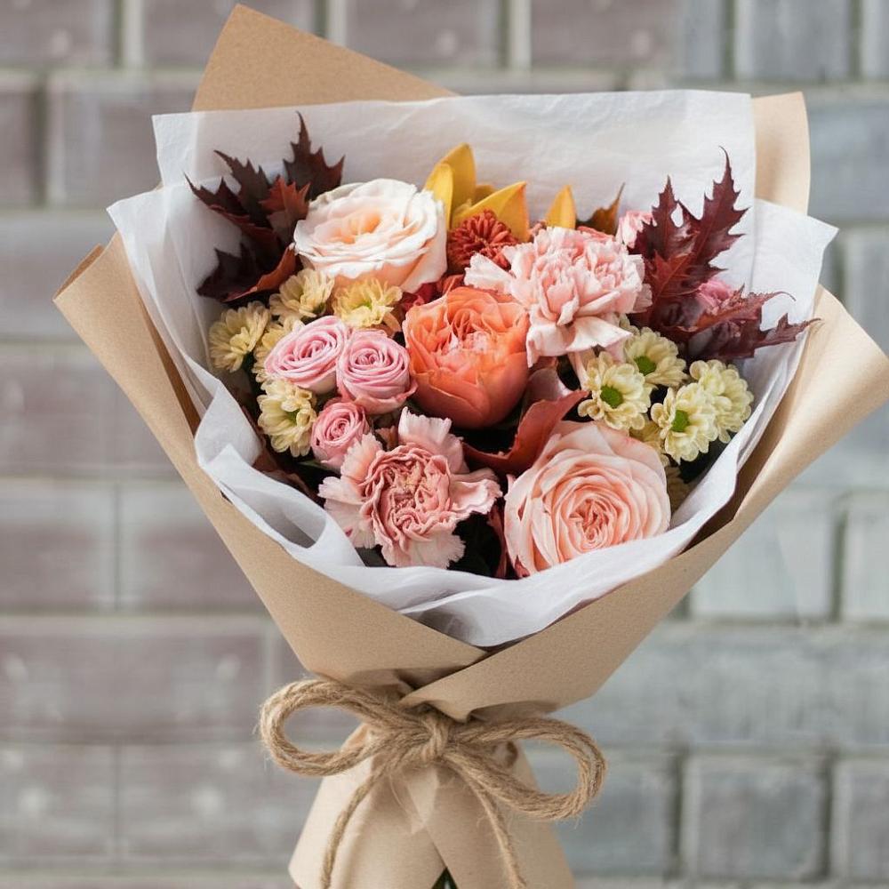 Букет цветов из: Гвоздики, Хризантемы и Розы в Тирлянский