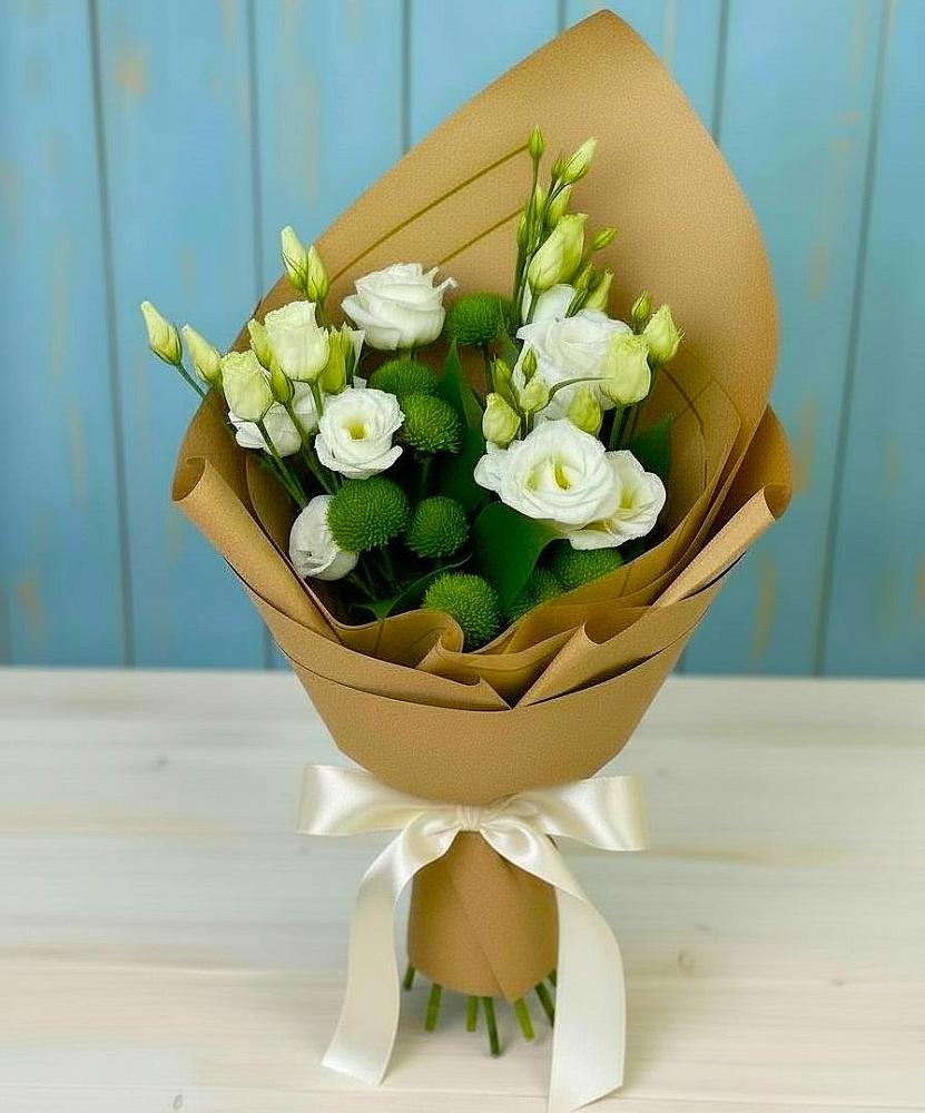 Букет цветов из: Хризантемы и Лизиантусы в Тирлянский