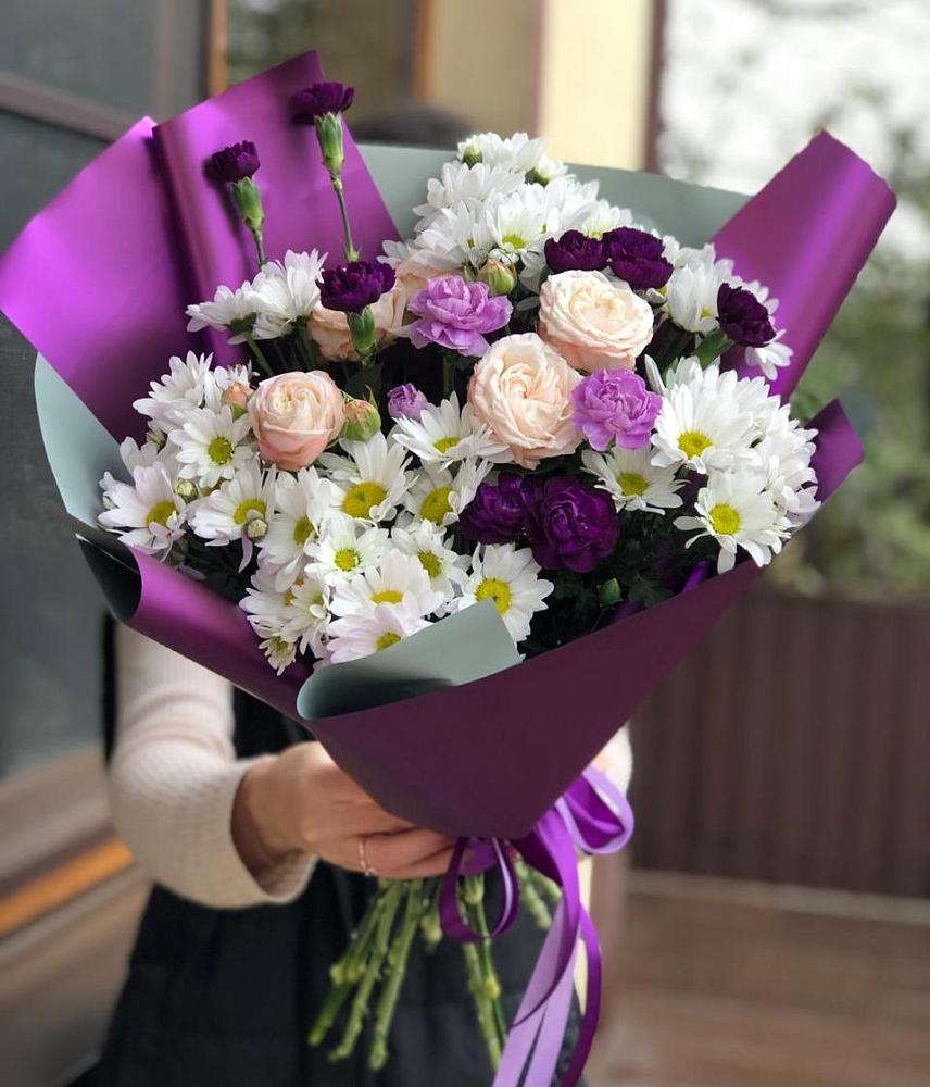 Букет цветов из: Хризантемы, Гвоздики и Розы в Тирлянский