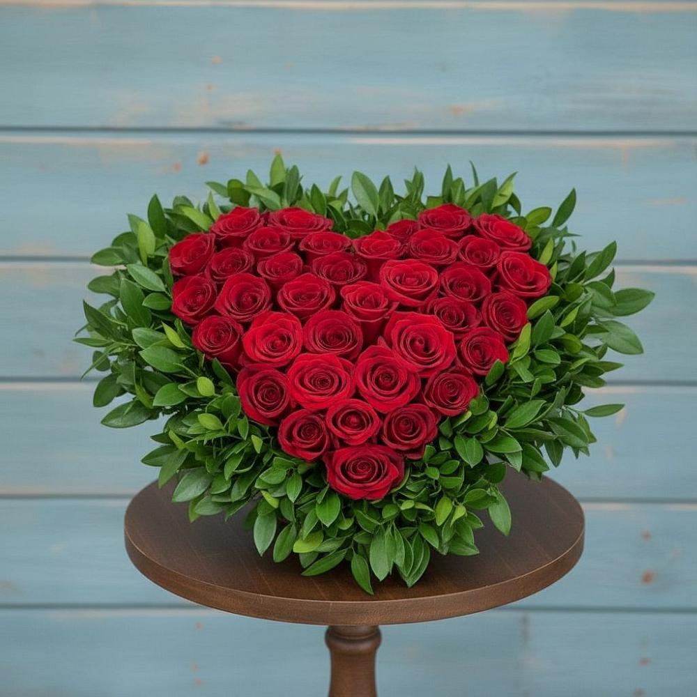 Цветочная композиция из Розы в виде сердца в Тирлянский