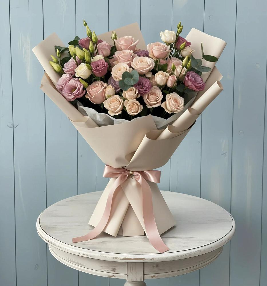 Букет цветов из: Розы и Лизиантусы в Тирлянский