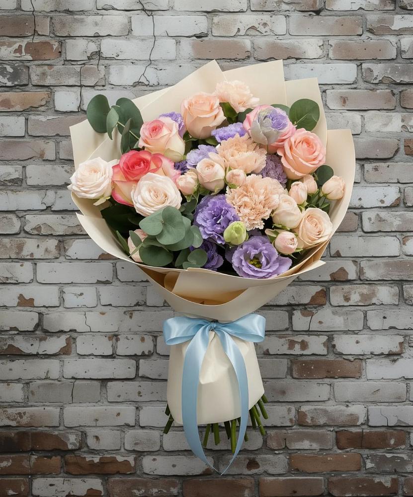 Букет цветов из: Розы, Лизиантусы и Гвоздики в Тирлянский