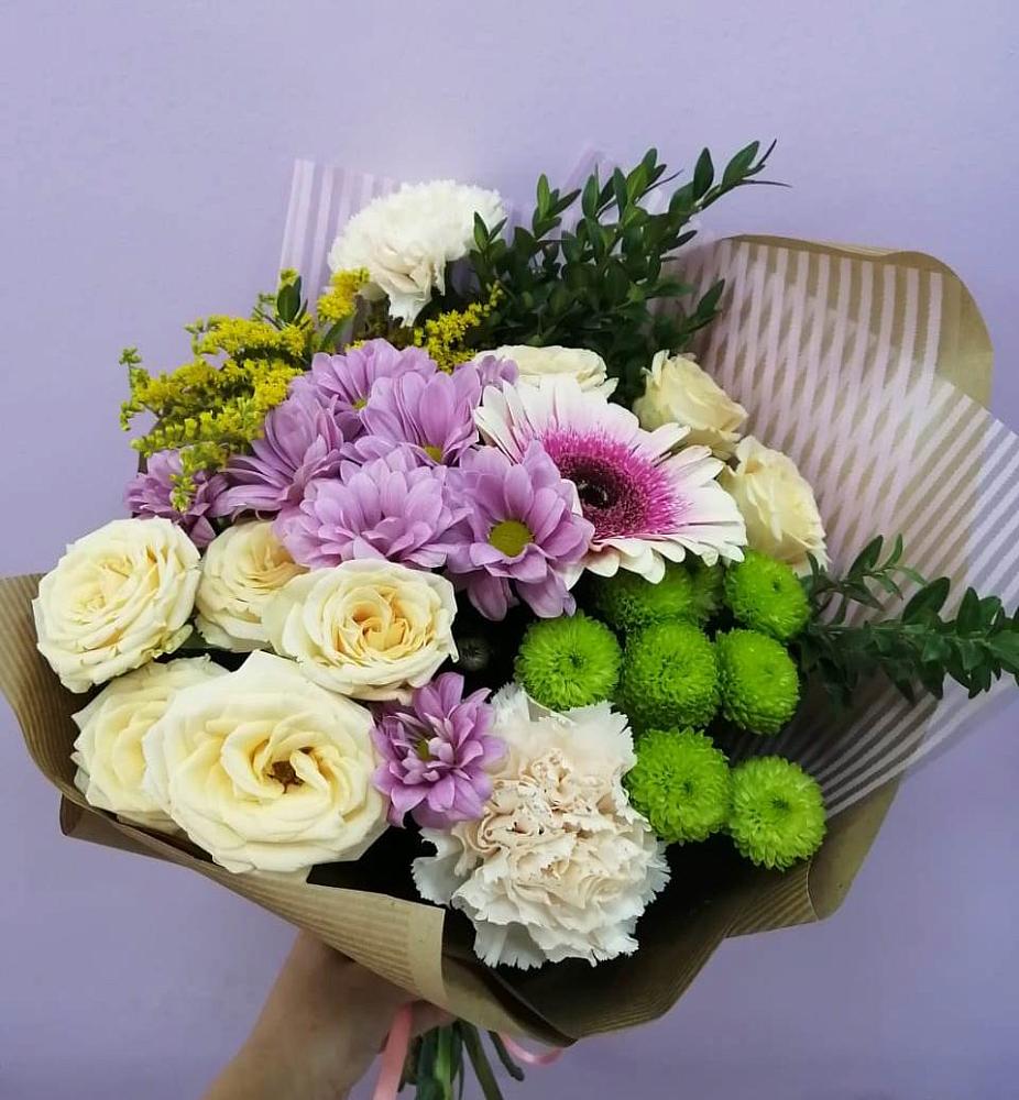 Букет цветов из: Хризантемы, Розы, Гвоздики и Герберы в Тирлянский