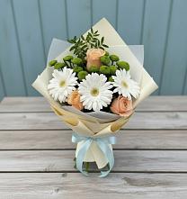 Букет цветов из:  Герберы, Розы и Хризантемы #REPLACE_PRED# Тирлянский