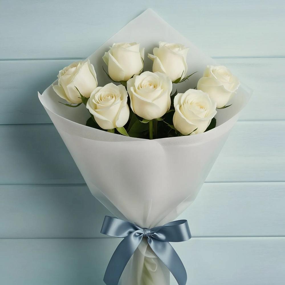 Букет 7 Белых роз Эдлесс Лав в Тирлянский